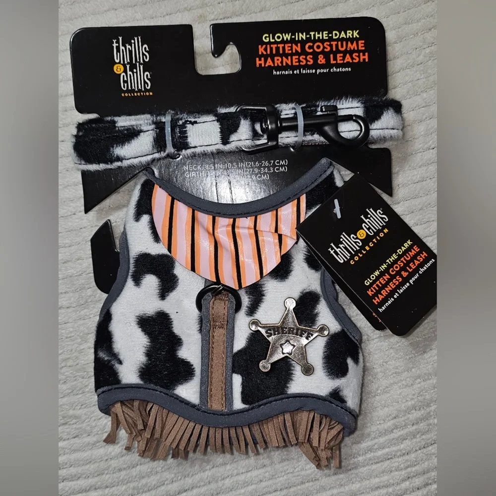 Thrills & Chills Glow In The Dark Cowboy Costume Kitten Harness & Leash Set